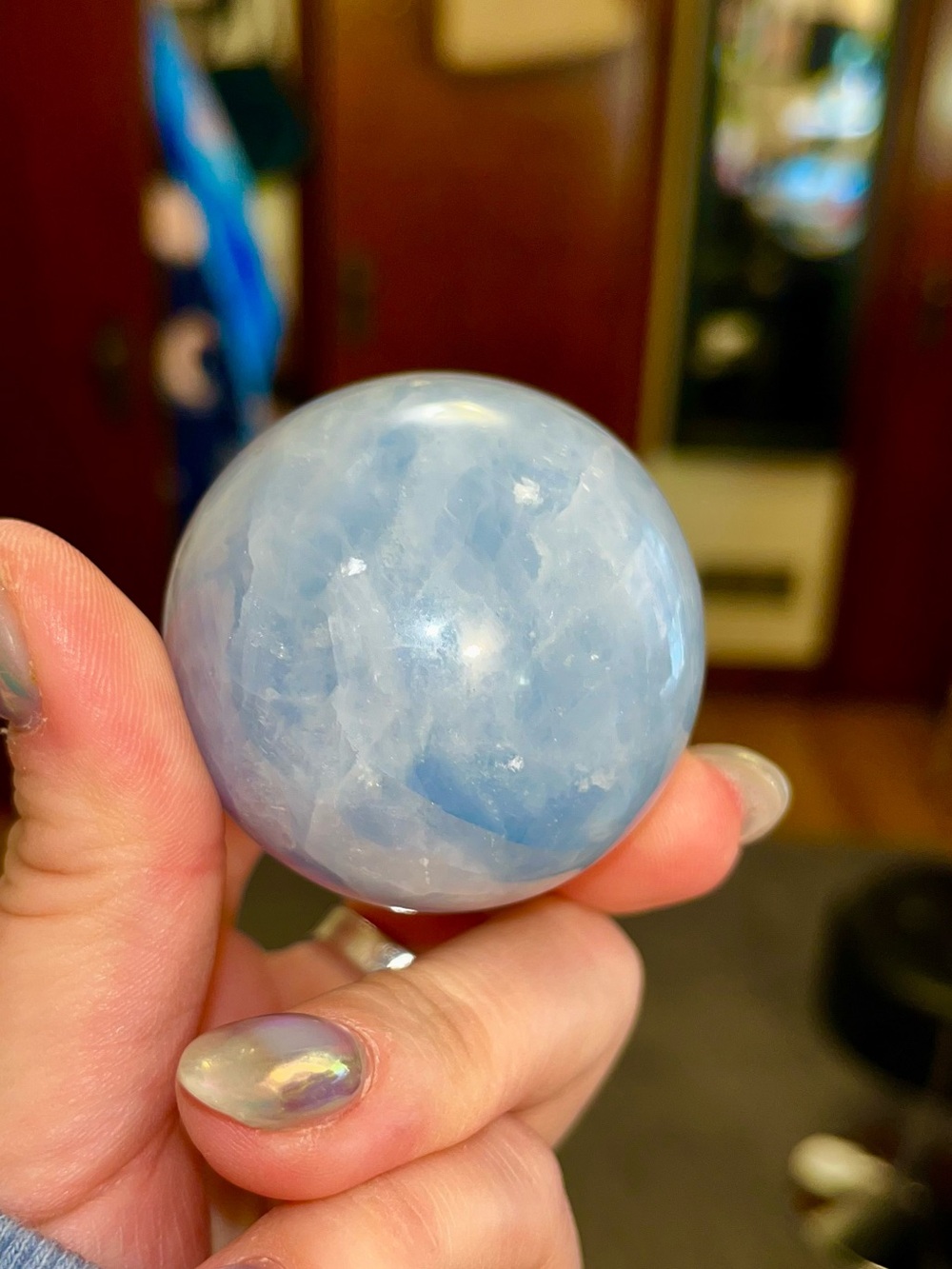 Blue Calcite Crystal Sphere - Polished Gemstone Ball